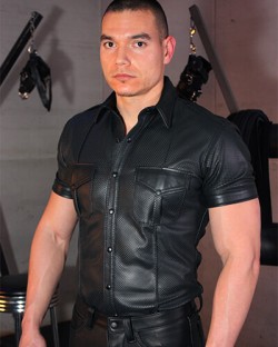 Short Sleeve Police Shirt Perforated Leather