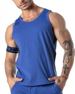 Locker Gear Sport Mesh Stripe Tank Top - Blue