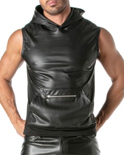 ToF Kinky Zipper Pocket Sleeveless Hoodie - Black